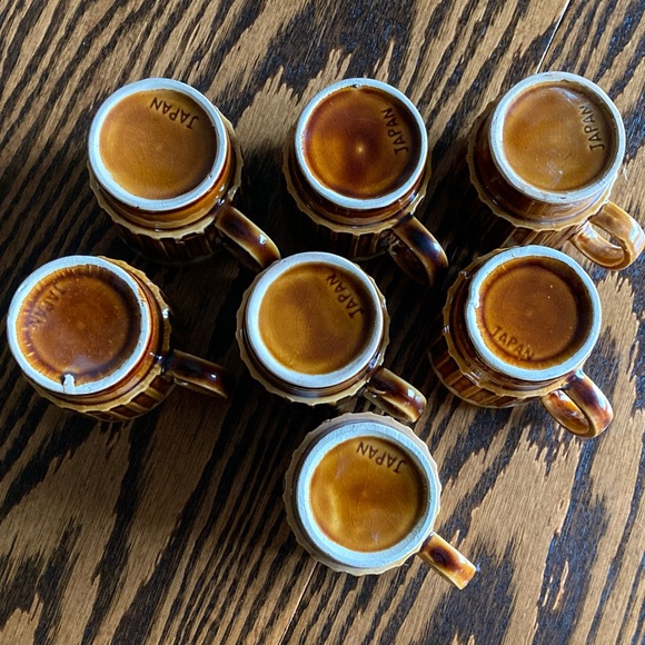 Vintage MCM Japan Brown Drip Glaze Stackable Ceramic Coffee Mugs Set of 7 - Picture 5 of 10